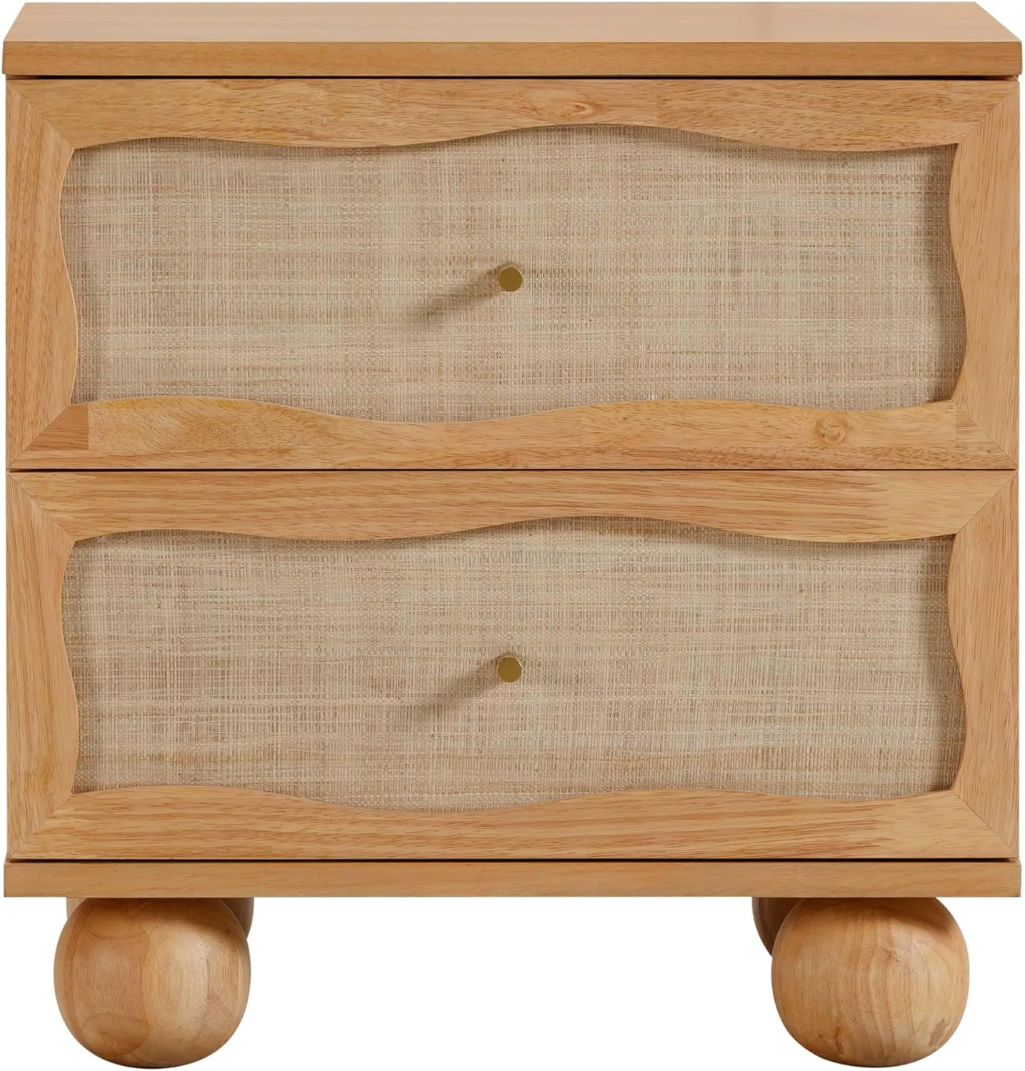  Natural Wood & Rattan Wavy Nightstand