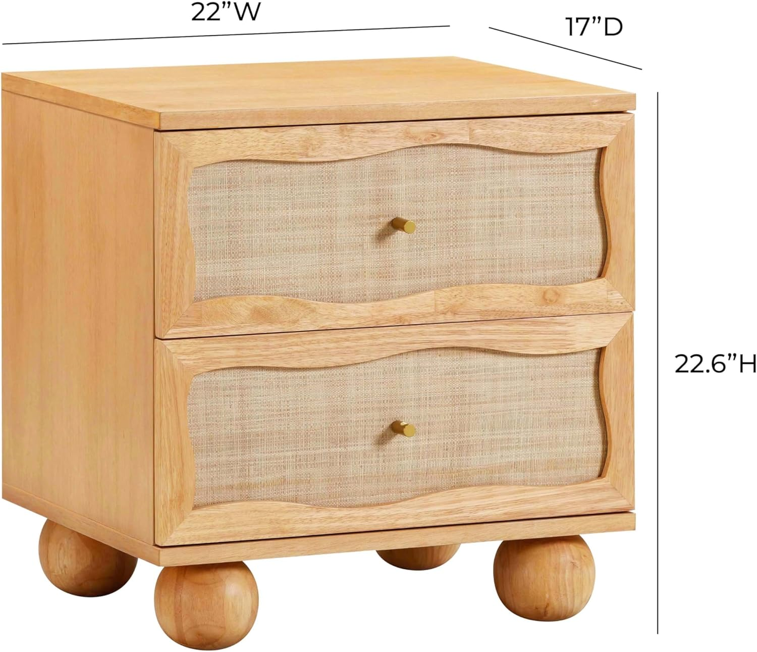  Natural Wood & Rattan Wavy Nightstand