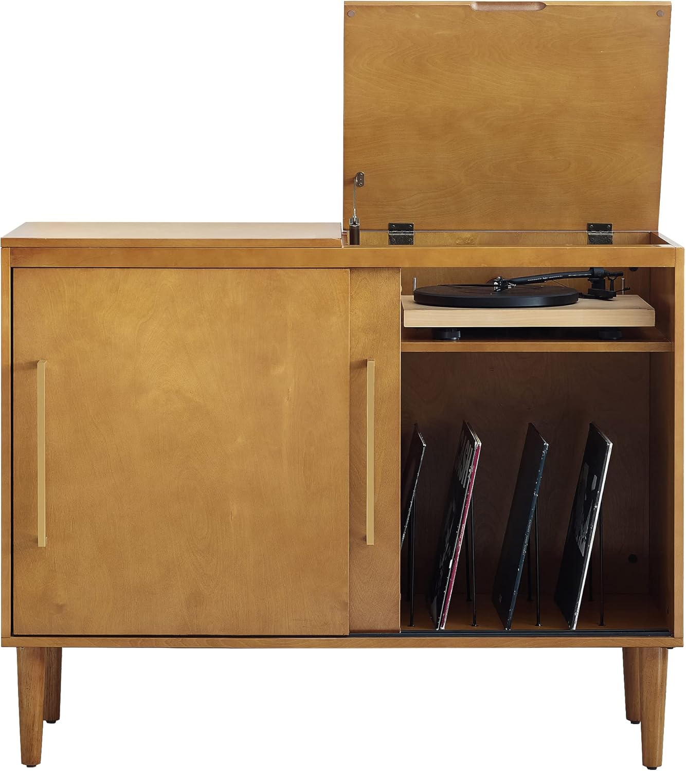 Crosley Furniture Everett Media Console and Record Player Stand with Storage for Vinyl Records, Matte Black White Mahogany Acorn