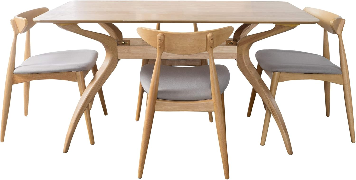Fabric and Oak Wood Dining Set, 5-Pcs Set, Grey / Oak