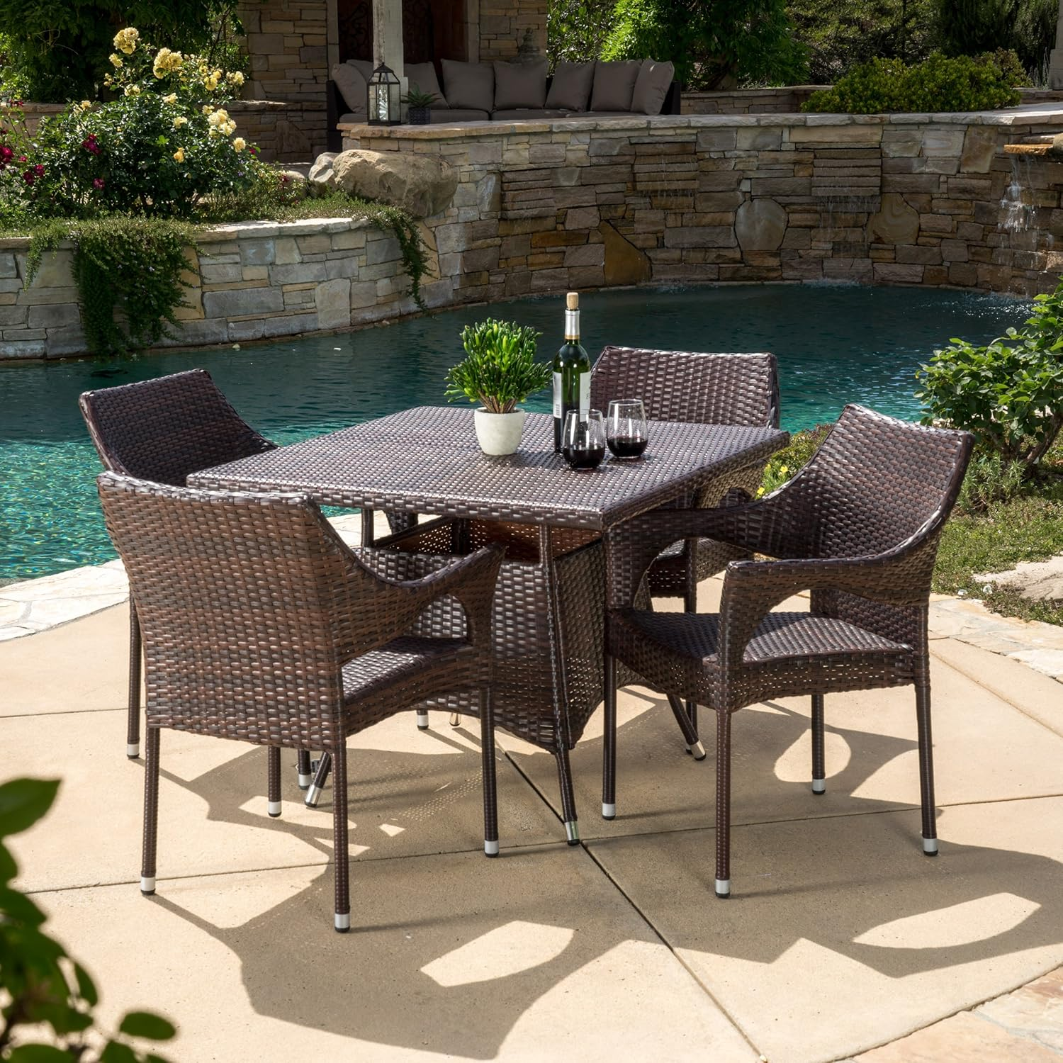 Outdoor Wicker Dining Set, 5-Pcs Set, Multibrown