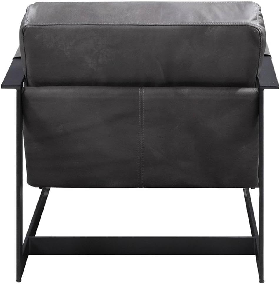 Top Grain Leather Upholstered Accent Chair in Gray and Black